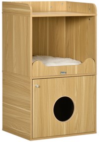 Pawhut Casa de Banho para Gato Móvel Caixa de Areia para Gato 3 Níveis Compartimento Fechado Por Uma Porta 1 Almofada 60x45x103 cm | Aosom Portugal
