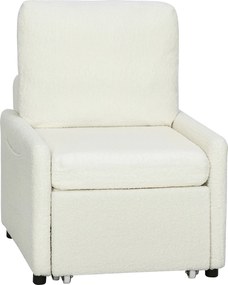 HOMCOM Poltrona 2 em 1 Sofá Cama Individual Poltrona-Cama com Arrumação Escondida Assento Largo e Acolchoado 72x85,5x91 cm Creme | Aosom Portugal