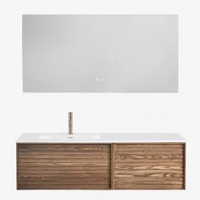 Conjunto De Móvel De Casa De Banho Suspenso 140x50 Cm Em Madeira Com Lavatório Integrado Solea Castanho Fresno & Retangular Led - Sklum