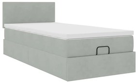 Estrutura cama otomana colchão 80x200 cm veludo cinzento claro