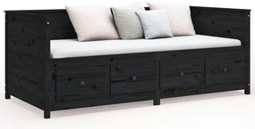 Sofá-cama 100x200 cm madeira de pinho maciça preto