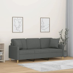 Sofá 3 lugares + almofadas decoração 180 cm tecido cinza-escuro