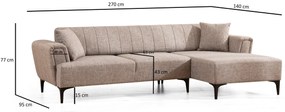 Sofá-Cama de Canto Hamlet – Castanho Claro – 270x140 cm