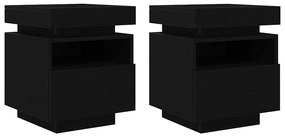 Mesa de cabeceira vidaXL com luzes LED 2 pcs Carvalho preto 40x39x48,5