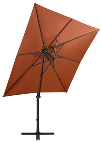 Guarda-sol jardim cantilever poste/luzes LED 250 cm terracotta
