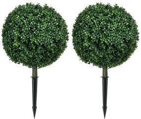 HOMCOM Conjunto de 2 Arbustos de Buxo Artificial Realista Resistente Às Intempéries Fácil de Cuidar 70 cm | Aosom Portugal