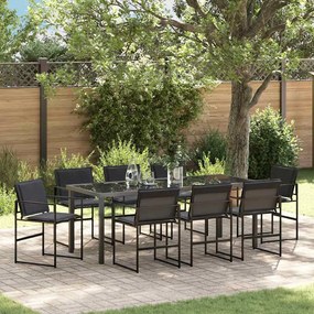 vidaXL Conjunto de Jantar de 9 Peças para Jardim com Almofadas Preto Textilene e Aço