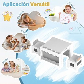 Conjunto de Mesa Infantil e 2 Cadeiras, 66 x 64 x 48 cm, Tampo Reversível, Cinzento