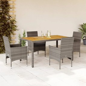 vidaXL 5 pcs conjunto jantar jardim c/ almofadões vime PE/acácia cinza