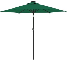 Guarda-sol jardim c/ LEDs e poste de aço 225x225x212 cm verde