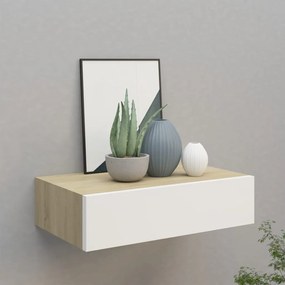 330249 vidaXL Prateleira de parede c/ gaveta MDF 40x23,5x10cm carvalho/branco
