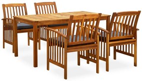 5 pcs conjunto de jantar p/ jardim c/ almofadões acácia maciça