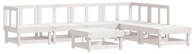 7pcs conjunto lounge jardim c/ almofadões madeira maciça branco