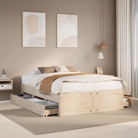 Cama sem colchão com gavetas 140x200 cm madeira de pinho maciça
