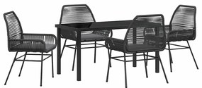 Conjunto de Jantar de Jardim 5 Peças com Almofadas Pretas em Rattan Si