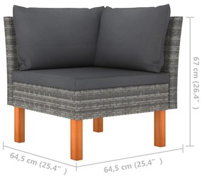 3 pcs conj. lounge jardim vime PE e madeira de eucalipto maciça