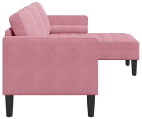 Sofá de 3 Lugares com Chaise em L Rosa Claro 160 cm Veludo