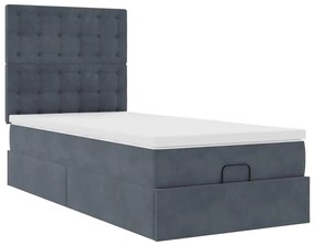 Estrutura cama otomana colchões 90x190cm veludo cinzento escuro