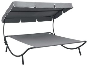 vidaXL Espreguiçadeira com toldo cinzento