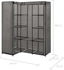 Roupeiro de canto 130x87x169 cm cinzento