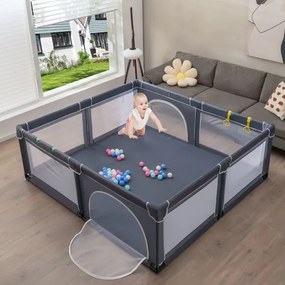 Conjunto 2 em 1 Parque de atividades bebés portátil 206 x 185,5 x 68 cm e tapete reversível para crianças com material seguro cinza escuro + zoológico