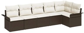 Conjunto de Sofás de Jardim de 6 Peças com Almofadas Castanho Rattan P