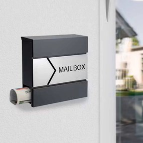 Caixa de correio com design e compartimento para jornais 37 x 11 x 36,5 cm Antracite + Cinzento