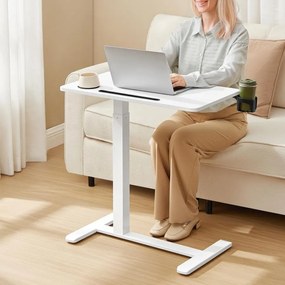 Mesa auxiliar móvel com altura ajustável e rodas 70 x 40 x 65-102 cm Branco