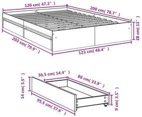 Estrutura de cama c/ gavetas derivados madeira cinza sonoma