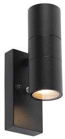 Candeeiro de parede exterior preto 2 luzes IP44 com sensor crepuscular - Duo