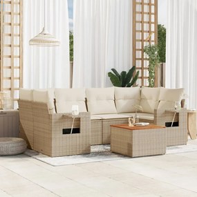 vidaXL 7 pcs conjunto de sofás p/ jardim com almofadões vime PE bege