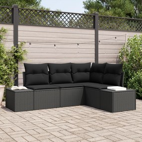 Conjunto de Sofá de 4 Peças com Almofadas Preto Rattan Poli