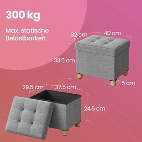 Banco de linho elegante com espaço de arrumação 32 x 40 x 33,5 cm cinzento escuro