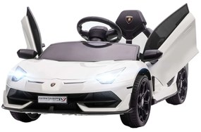 HOMCOM Carro Elétrico Lamborghini para Crianças 12V Velocidade Máxima 5km/h Controlo Remoto MP3 Luzes e Cinto de Segurança 107,5x63x42 cm Branco