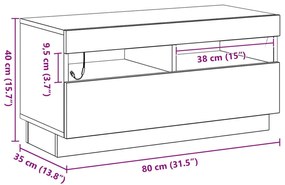 Estante de TV vidaXL com Luzes LED em Carvalho Preto 100x35x40 cm de M