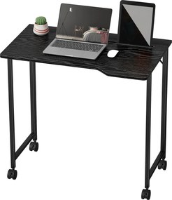 Secretária de Computador Dobrável, 80 x 52 x 75 cm, Rodas com Travão, Preto