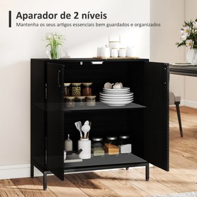 Aparador para Sala de Estar Moderno com Prateleira Ajustável e Base Elevada 80x40x90 cm Preto