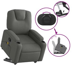 Poltrona elevatória de massagens tecido cinzento-escuro