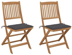 vidaXL Cadeiras de jardim dobráveis c/ almofadões 2 pcs acácia maciça