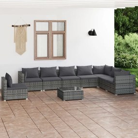 vidaXL 9 pcs conjunto lounge de jardim c/ almofadões vime PE cinzento