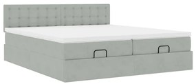 Estrutura cama otomana colchões 160x200cm veludo cinzento claro