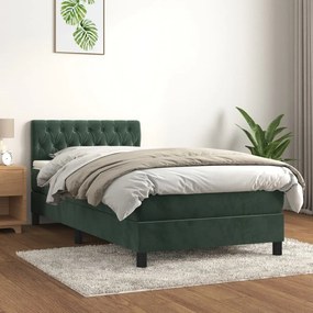 Cama com molas/colchão 90x200 cm veludo verde-escuro