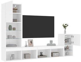 vidaXL 4pcs móveis de parede p/ TV c/ LEDs derivados de madeira branco