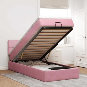 Estrutura de cama otomana com colchão rosa 90x200cm veludo