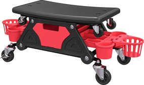 Banco de oficina móvel com capacidade para 135 kg, banco de mecânico com rodas e rotação de 360°, com prateleiras, 86 x 33 x 33 cm, vermelho