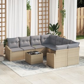 Conjunto de Jantar de Jardim com 9 Peças e Almofadas Bege em Rattan Si