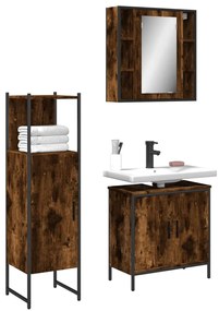 vidaXL 3 pcs conjunto móveis WC derivados de madeira carvalho fumado
