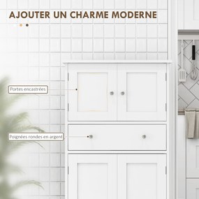 Armário de cozinha tipo aparador com portas, prateleiras ajustáveis e gaveta, 60 x 30 x 128 cm, branco