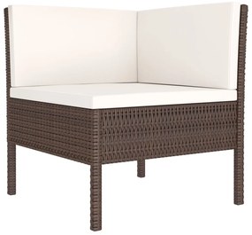 6 pcs conjunto lounge jardim c/ almofadões vime PE castanho
