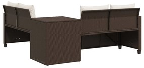 Sofá de jardim forma de L c/ mesa e almofadões vime PE castanho